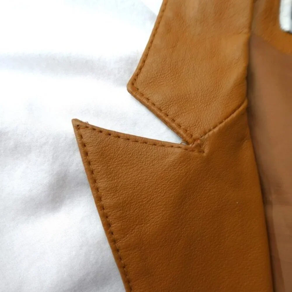 Vintage Cognac Leather Blazer Jacket Bagatelle 70s Style Flapped Pockets Lined 4